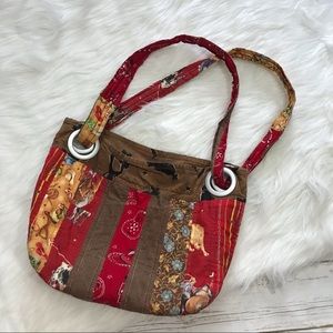 Hand Crafted Red Shoulder Bag with Floral Accents